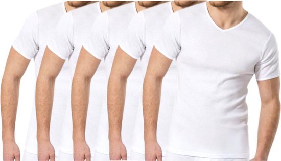 5 stuks Basic T-shirt - V-hals - 100% katoen - Wit - Maat XL