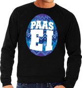 Zwarte Paas sweater met blauw paasei - Pasen trui voor heren - Pasen kleding L
