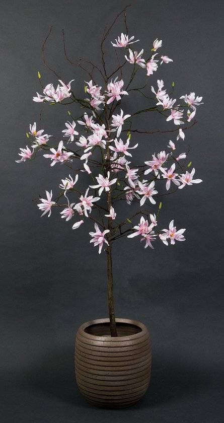 Seta kunstboom met zijden Magnolia bloesem op hout - zacht roze - | bol.com