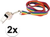 2x Regenboog gay pride kleuren keycord/koordje met fluitje - Regenboogvlag LHBT accessoires