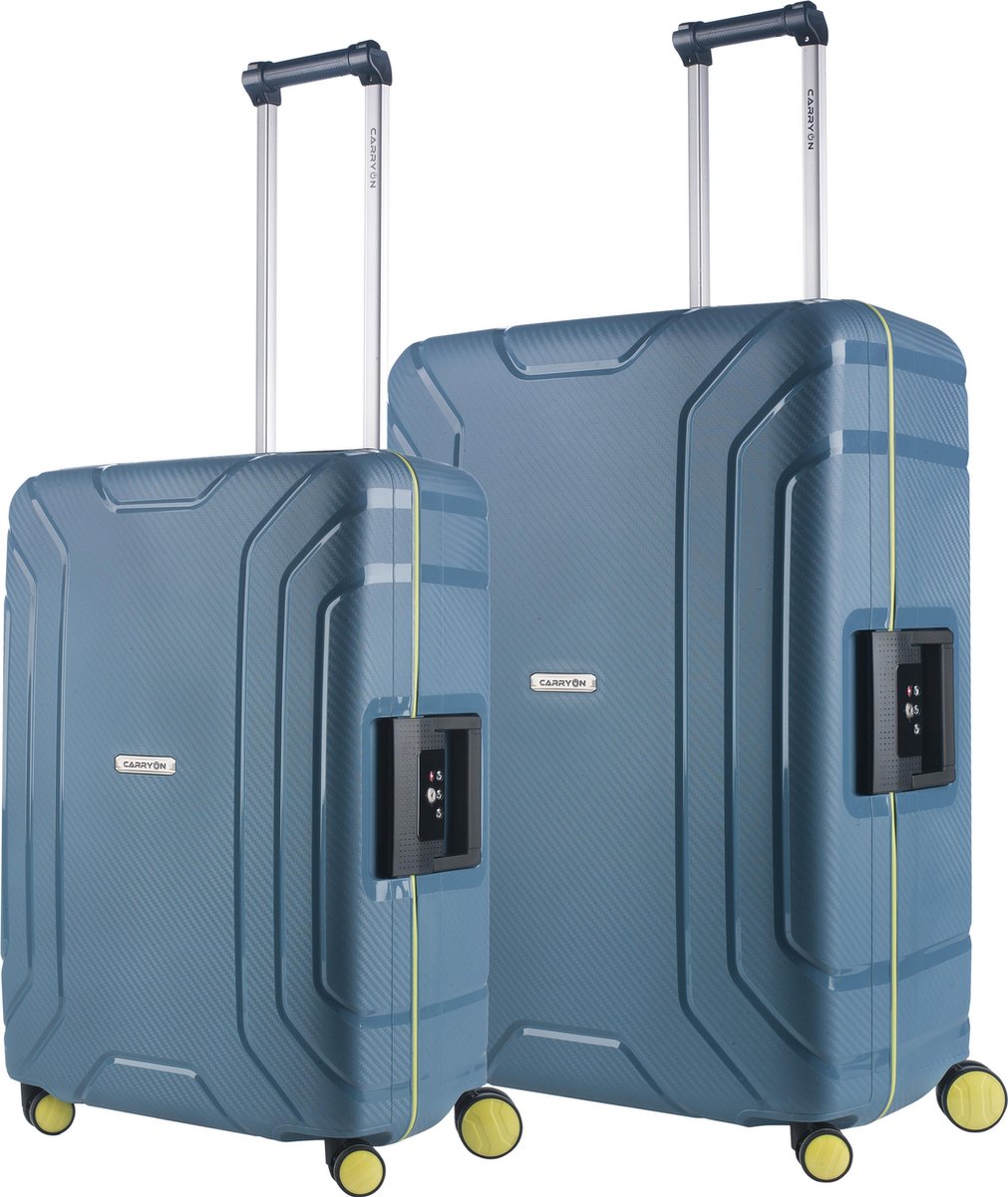 CarryOn Steward Kofferset 2-delig met kliksloten en ritsloos - Grote koffer 100 ltr + 70 ltr middenmaat - Blauw