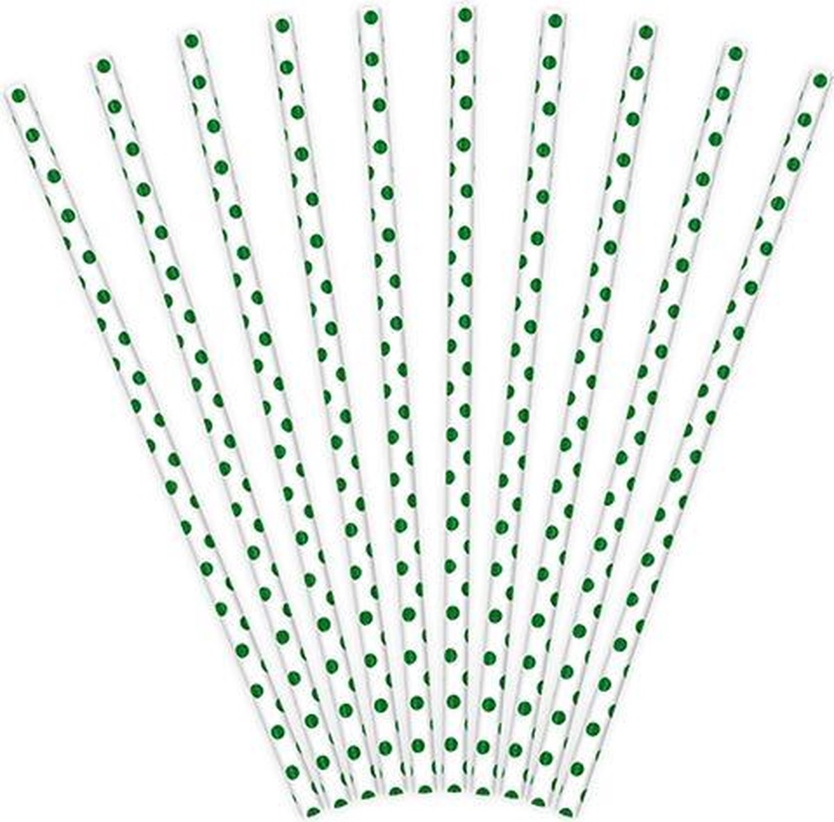 Partydeco - Rietjes Polka Dots Wit/Groen (10 stuks)