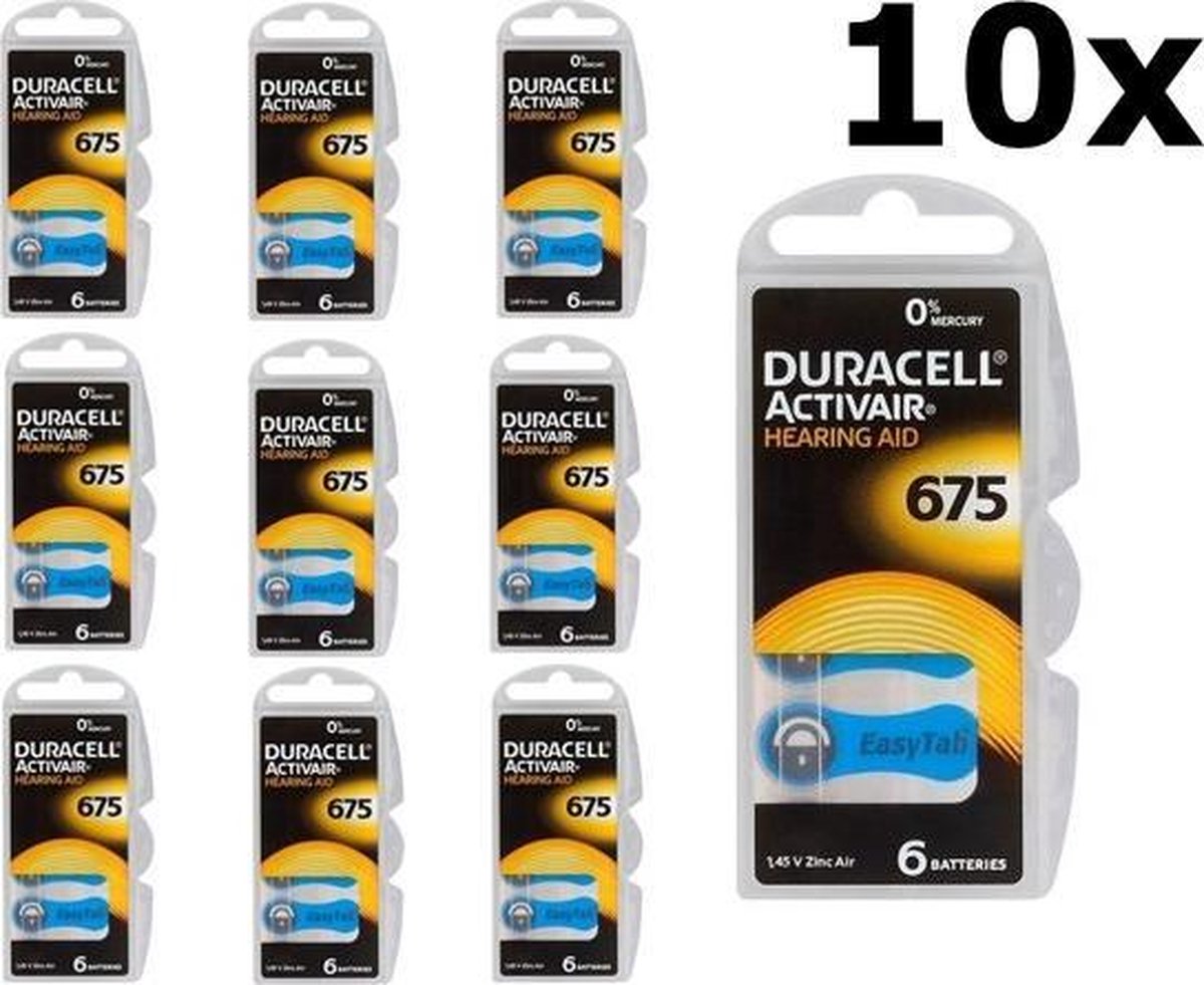 Duracell 675 gehoorapparaat batterijen - DA675 - blauw - 60 stuks (10 x 6 batterijen)