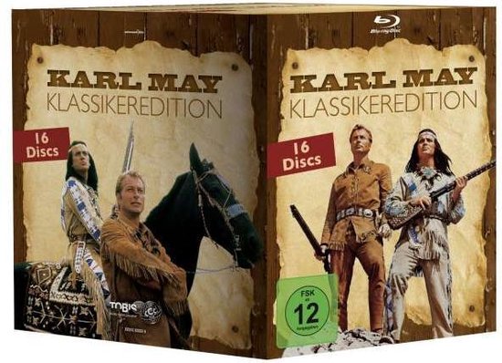 Een kartonnen doos met twee Blu-ray edities. Beide edities tonen mannen in klederdracht, twee met paarden en twee zonder.