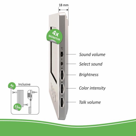 ELRO DV477W4 Video Deur Intercom - 4 Appartementen - Met 4x 7 inch kleurenscherm - Verstelbare camera met nachtzicht - Color Night Vision - 16 Beltonen — afbeelding 2
