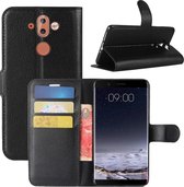 DrPhone Flipcover - Luxe booktype PU Lederen Portemonnee Case - Geschikt voor Nokia 8 - Wallet Case met Kickstand - Zwart