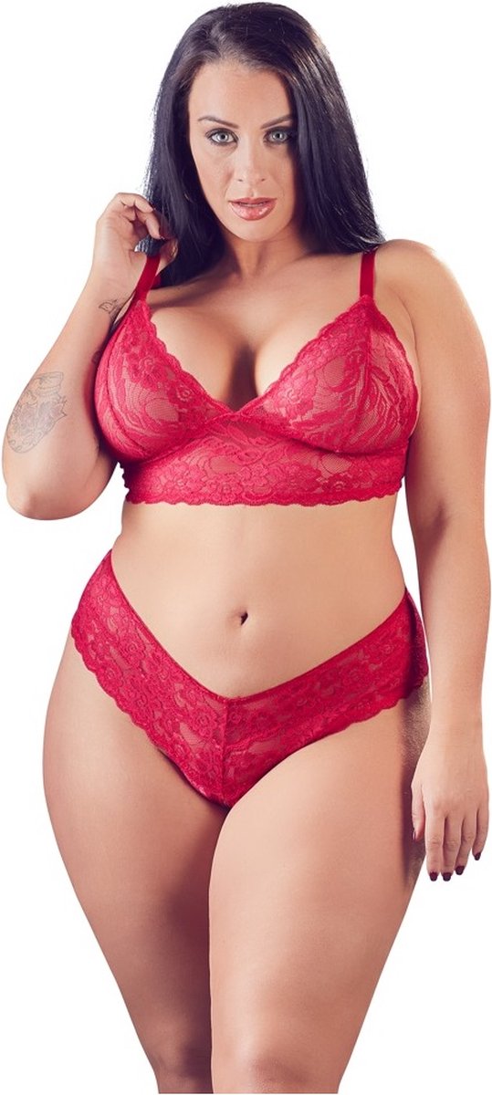 Goedkoopste Cottelli Plus Size – Lingerie Set met Open String voor Uitstraling vol Passie – Maat 4XL – Rood