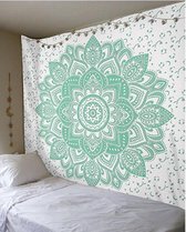 Mandala Wandkleed Wit met Limoenkleur / Mandala Kleed / Mandala Bedsprei / Mandala Tafel-Decoratie