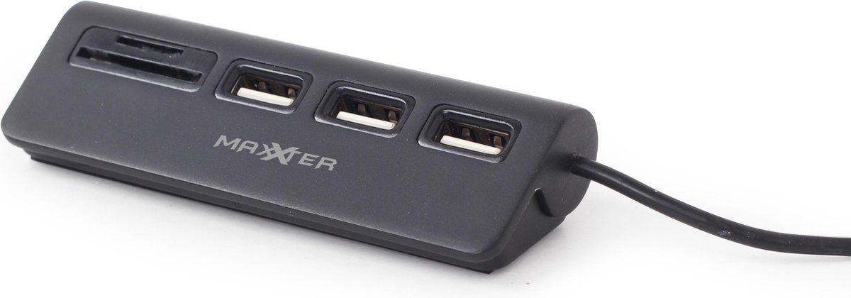 MaxXter USB-hub (met geïntegreerde kaartlezer) - 3 poorten - Zwart of Wit |  bol.com