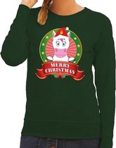 Foute kersttrui / sweater eenhoorn - groen - Merry Christmas voor dames XS (34)