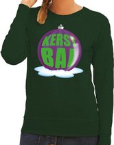 Foute kersttrui kerstbal paars op groene sweater voor dames - kersttruien XL (42)