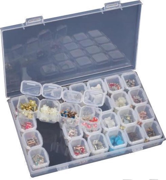 Diamond Painting opbergdoos, sorteerdoos 7x4, opbergsysteem met 28 vakjes + Memorycard SKalert® - Merkloos