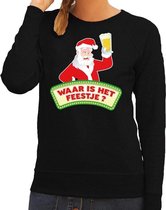 Foute kersttrui / sweater  voor dames - zwart - Dronken Kerstman met biertje M (38)