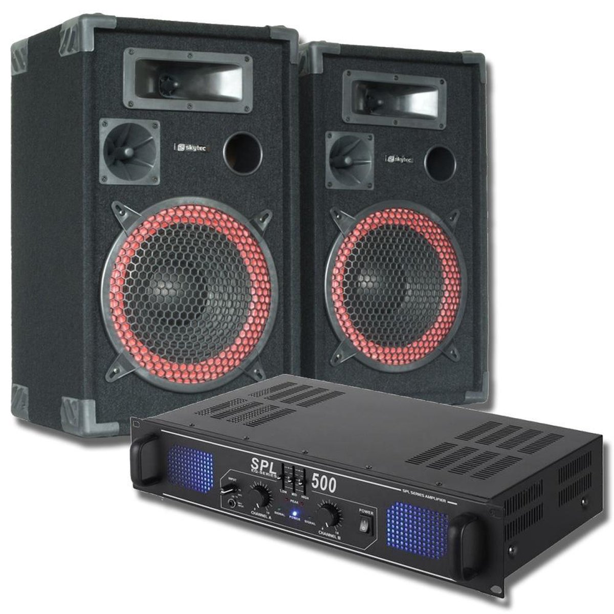 DJ set - 500W DJ set met versterker, speakers en luidsprekerkabel. Perfect voor de startende DJ! - Skytec