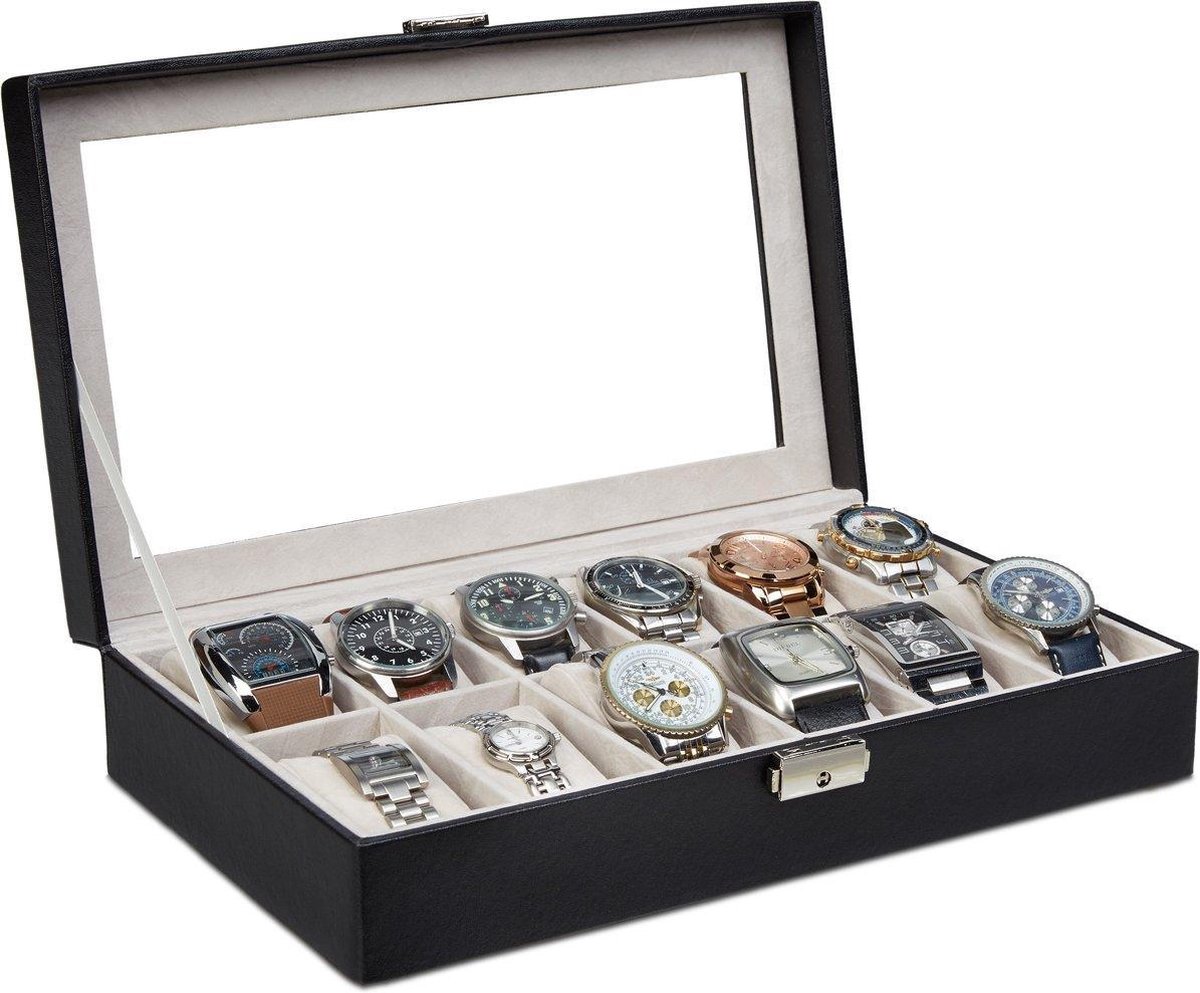 Horlogebox - Horlogedoos voor heren & dames - 12 horloges - Zwart - Merkloos
