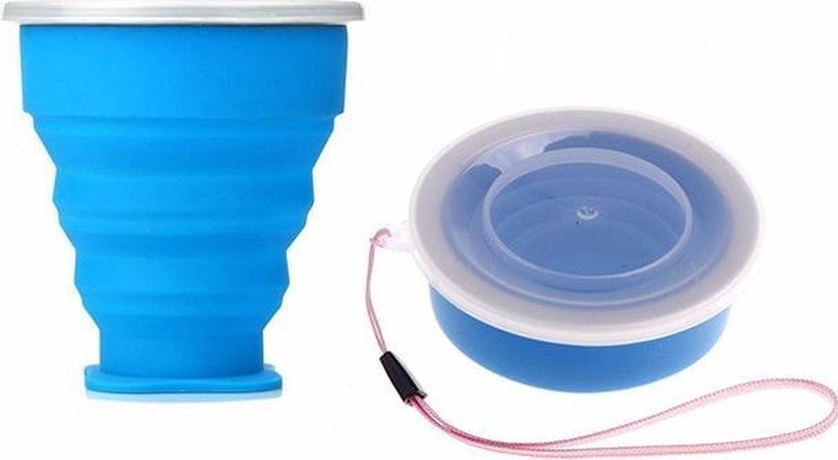 Siliconen Inklapbare Cup | Blauw | 2 stuks | Camping Beker | Onbreekbaar | Kindvriendelijk | Telescopische Beker