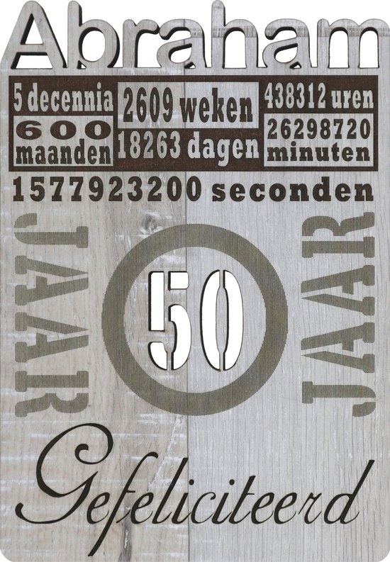 Originele houten wenskaart – kaart van hout – ansichtkaart – Abraham – 50 jaar - XL bol.com