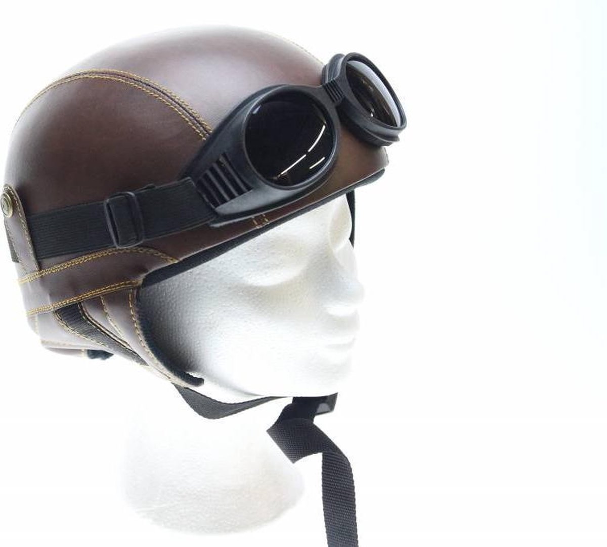 Demi-casque rétro en cuir marron + lunettes de moto Aviator noires | casque  solex |... | bol