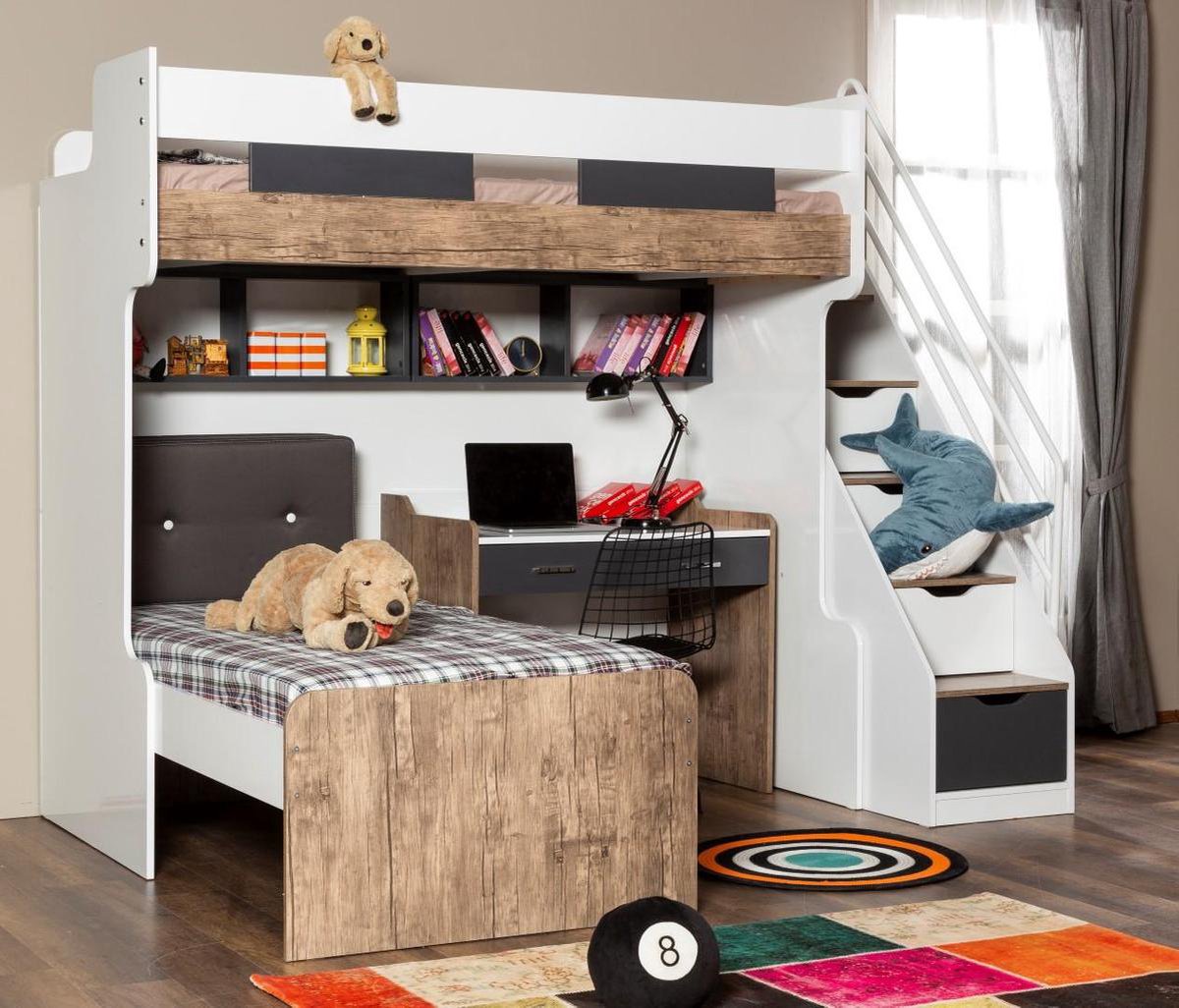 Compact kinderkamer voor kleine kamer | Hoogslaper - bed - bureau - bedlade  | bol.com