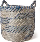 Zeegras mand donkerblauw- wit Diameter 47 x Hoogte 52cm