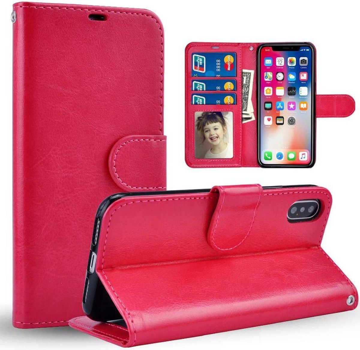 Chique Lederen hybride telefoon hoesje voor iPhone X / XS - roze