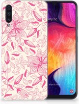Back cover Samsung Galaxy A50 siliconen Hoesje Roze Flowers