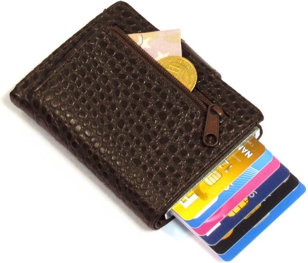 Figuretta Croco RFID Creditcardhouder Leer met Muntgeldvak Bruin