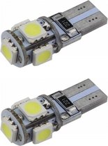 Auto LEDlamp 2 stuks | autoverlichting LED T10 | 5-SMD xenon wit 6500K | CANBUS 12V DC