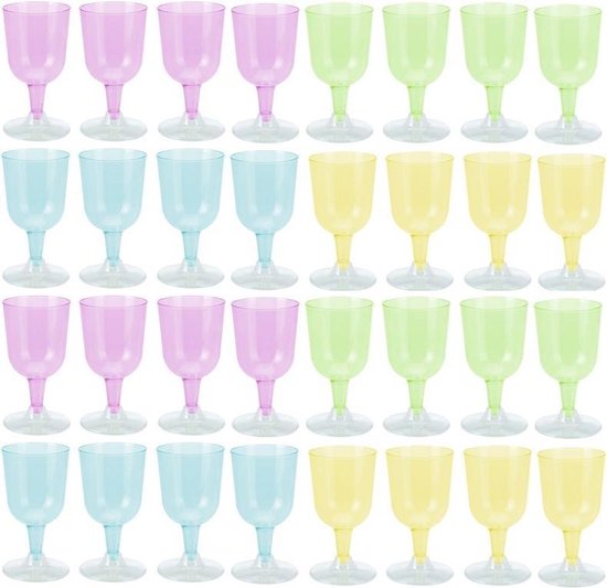 32x Gekleurde plastic wijnglazen 170 ml Kunststof wegwerp glazen wijn | bol.com