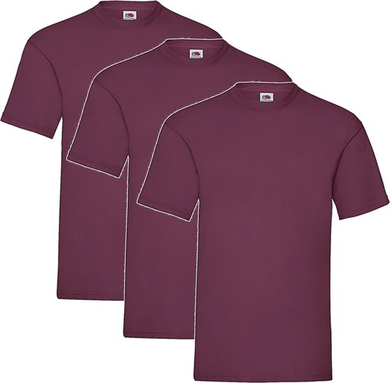 3 Pack Shirts Fruit of the Loom Ronde Hals Burgundy Maat XL Valueweight