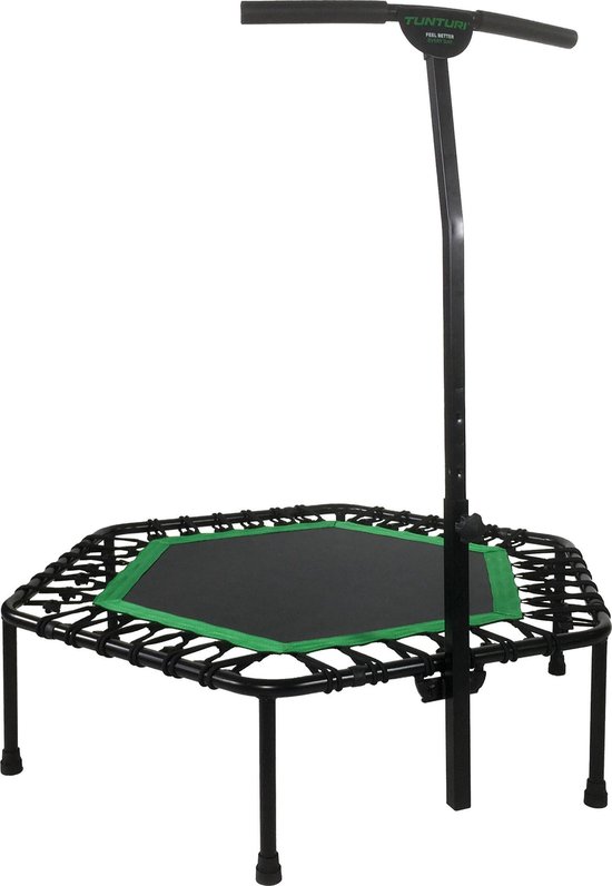Tunturi Hexagon Fitness Trampoline - Incl. in hoogte verstelbare handgreep - 100 cm springoppervlak - Incl. beschermhoes - incl. gratis fitness app