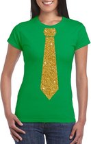 Groen fun t-shirt met stropdas in glitter goud dames XS