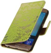 Bloem Bookstyle Hoesje - Wallet Case Telefoonhoesjes - Geschikt voor Samsung Galaxy S6 G920F Groen