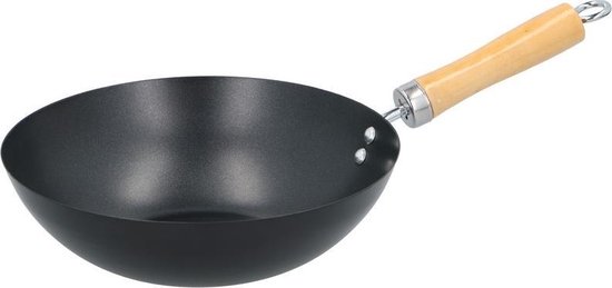 Wok pan houten handvat 24 cm - Steelwok - Geschikt voor alle warmtebronnen (waaronder inductie) - Koken/Bakken