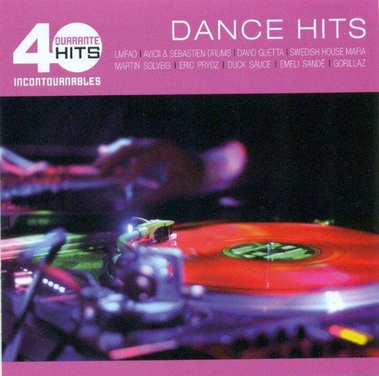 40 "DANCE HITS INCONTOURNABLES" compilatie albumhoes met draaitafel en rode vinyl