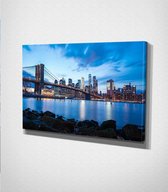 New York City At Night Canvas - 60 x 40 cm - Steden - Schilderij - Canvas - Slaapkamer - Wanddecoratie  - Slaapkamer - Foto op canvas