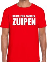 Horen Zien Zwijgen ZUIPEN heren shirt rood - Heren feest t-shirts S