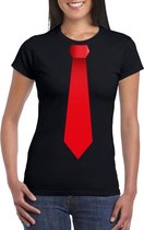 Zwart t-shirt met rode stropdas dames S
