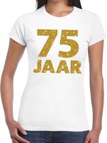 75 jaar goud glitter verjaardag/jubileum kado shirt wit dames M