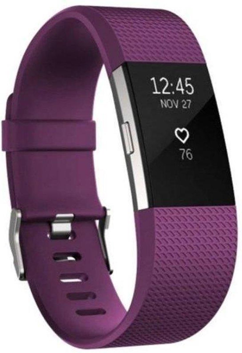 KELERINO. Siliconen polsbandje geschikt voor Fitbit Charge 2 Paars - Small