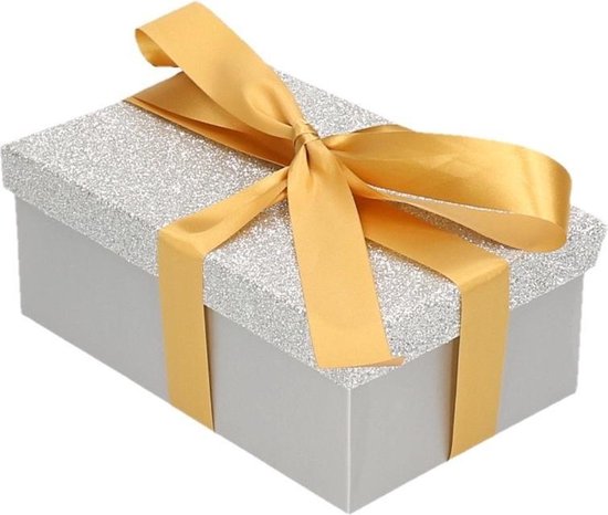 Coffret cadeau - Coffret cadeau paillettes argent 15 x 9 cm Ruban cadeau  couleur or 