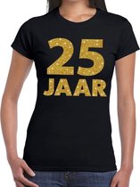 25 jaar goud glitter verjaardag/jubileum kado shirt zwart dames L