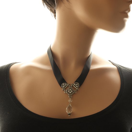 Behave® Collier femme ruban noir avec pendentif 40 cm | bol.com