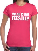 Waar is dat feestje dames T-shirt roze XS