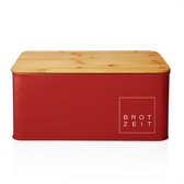 Lumaland Cuisine - Boîte à pain - Métal avec couvercle en bambou - Rectangulaire - 30,5 x 23,5 x 14 cm - Rouge