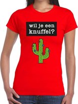 Wil je een Knuffel tekst t-shirt rood dames S