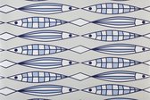 Duurzaam Tafellaken - Tafelkleed - Tafelzeil - Geweven onderlaag – 140 x 200 cm – Vissen – Blauw – Opgerold op dunne rol - Geen Plooien