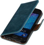 Zakelijke Book Case Telefoonhoesje Geschikt voor de Samsung Galaxy J1 J100F - Portemonnee Hoesje - Pasjeshouder Wallet Case - Blauw