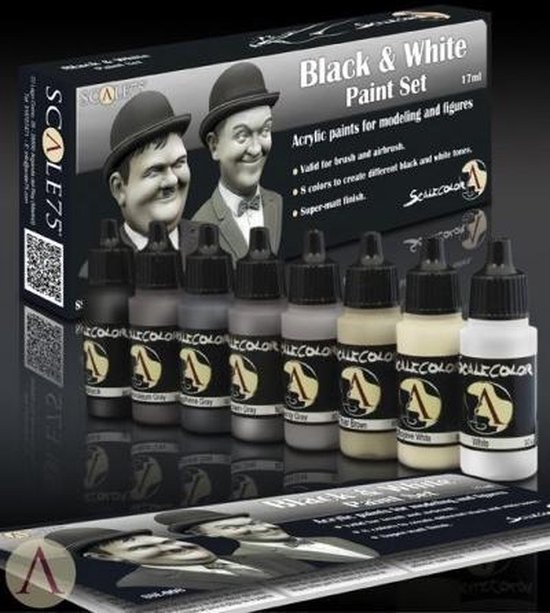 Thumbnail van een extra afbeelding van het spel Black and White Paint set - 8 kleuren - 17ml - SSE-008
