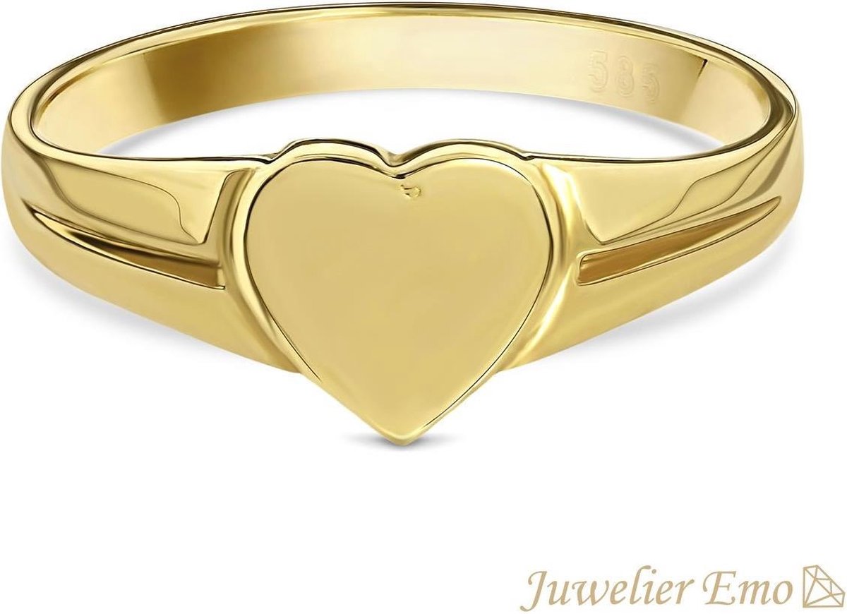 Juwelier Emo - 14 Karaat Gouden Kinderring meisjes met Hart - GLANS LOOK - KIDS - MAAT 13.00